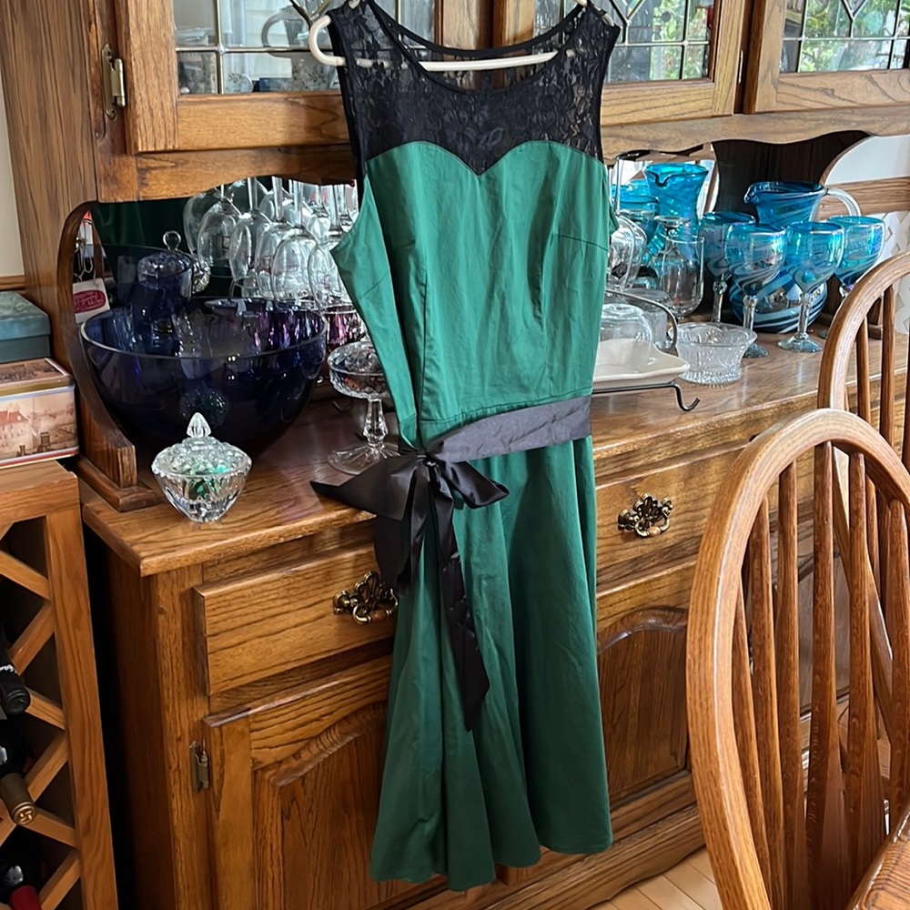 🆕⭐Dark green lace vintage style dress xxl Cotton!